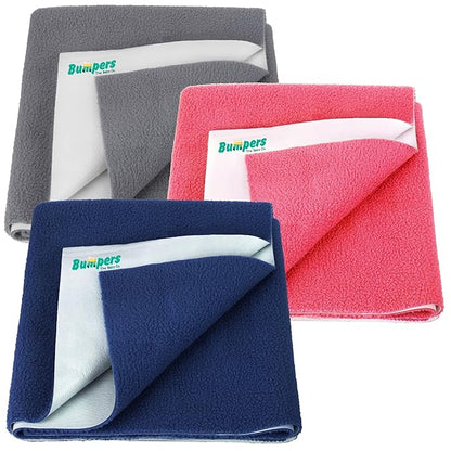 Bumpers Anti-Piling Quick Dry & Absorbent Sheet Polycotton Baby Bed Protecting Waterproof Mat (Royal Blue, Dark Blue, Grey, Small (70 x 50cm), Pack of 3)
