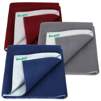 Bumpers Anti-Piling Quick Dry & Absorbent Sheet Polycotton Baby Bed Protecting Waterproof Mat (Royal Blue, Dark Blue, Grey, Small (70 x 50cm), Pack of 3)