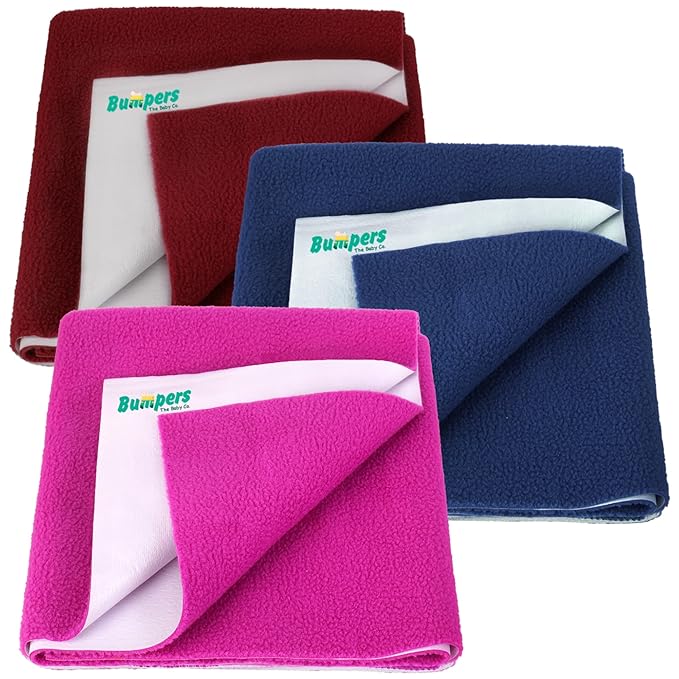 Bumpers Anti-Piling Quick Dry & Absorbent Sheet Polycotton Baby Bed Protecting Waterproof Mat (Royal Blue, Dark Blue, Grey, Small (70 x 50cm), Pack of 3)