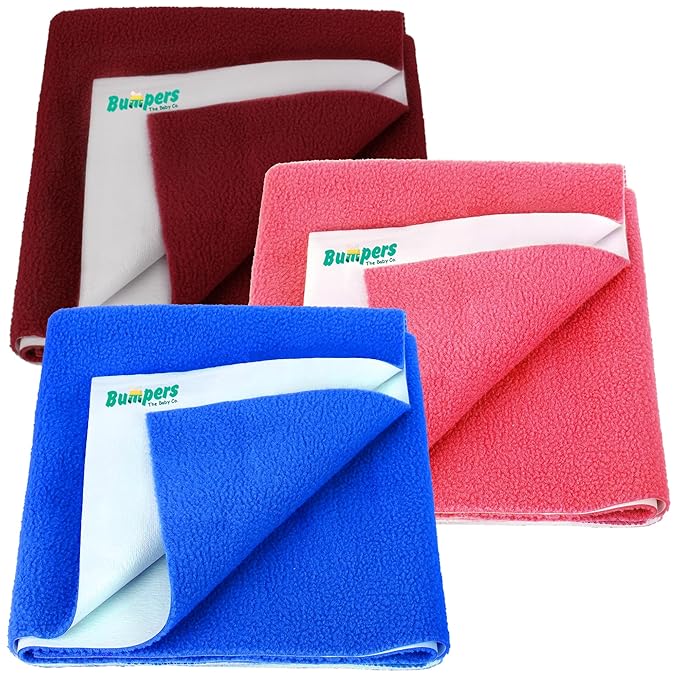 Bumpers Anti-Piling Quick Dry & Absorbent Sheet Polycotton Baby Bed Protecting Waterproof Mat (Royal Blue, Dark Blue, Grey, Small (70 x 50cm), Pack of 3)