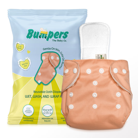 Baby Reusable Cloth Diaper with Insert Pad | Leak-Proof, Super Absorbent & Ultra Soft | Adjustable & Washable Cloth Diaper | Prevent Rashes | Free size 5-17Kg | (3M-3Y), Pack Of 1, Orange