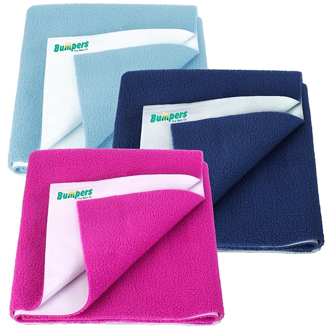 Bumpers Anti-Piling Quick Dry & Absorbent Sheet Polycotton Baby Bed Protecting Waterproof Mat (Royal Blue, Dark Blue, Grey, Small (70 x 50cm), Pack of 3)