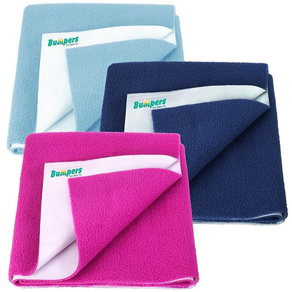 Bumpers Anti-Piling Quick Dry & Absorbent Sheet Polycotton Baby Bed Protecting Waterproof Mat (Royal Blue, Dark Blue, Grey, Small (70 x 50cm), Pack of 3)