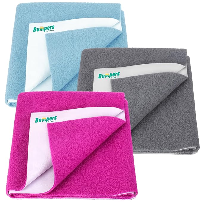 Bumpers Anti-Piling Quick Dry & Absorbent Sheet Polycotton Baby Bed Protecting Waterproof Mat (Royal Blue, Dark Blue, Grey, Small (70 x 50cm), Pack of 3)