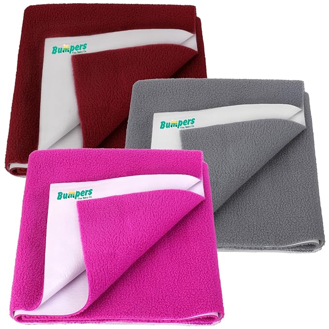 Bumpers Anti-Piling Quick Dry & Absorbent Sheet Polycotton Baby Bed Protecting Waterproof Mat (Royal Blue, Dark Blue, Grey, Small (70 x 50cm), Pack of 3)