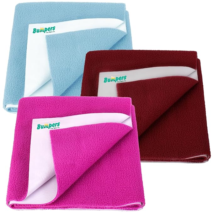 Bumpers Anti-Piling Quick Dry & Absorbent Sheet Polycotton Baby Bed Protecting Waterproof Mat (Royal Blue, Dark Blue, Grey, Small (70 x 50cm), Pack of 3)