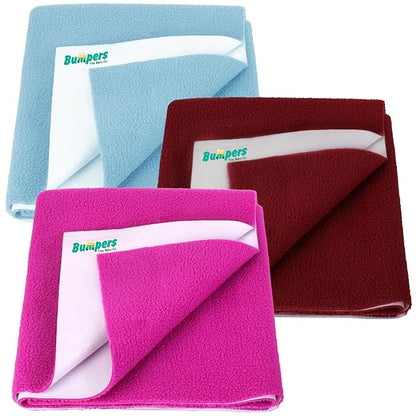 Bumpers Anti-Piling Quick Dry & Absorbent Sheet Polycotton Baby Bed Protecting Waterproof Mat (Royal Blue, Dark Blue, Grey, Small (70 x 50cm), Pack of 3)