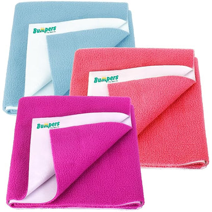 Bumpers Anti-Piling Quick Dry & Absorbent Sheet Polycotton Baby Bed Protecting Waterproof Mat (Royal Blue, Dark Blue, Grey, Small (70 x 50cm), Pack of 3)