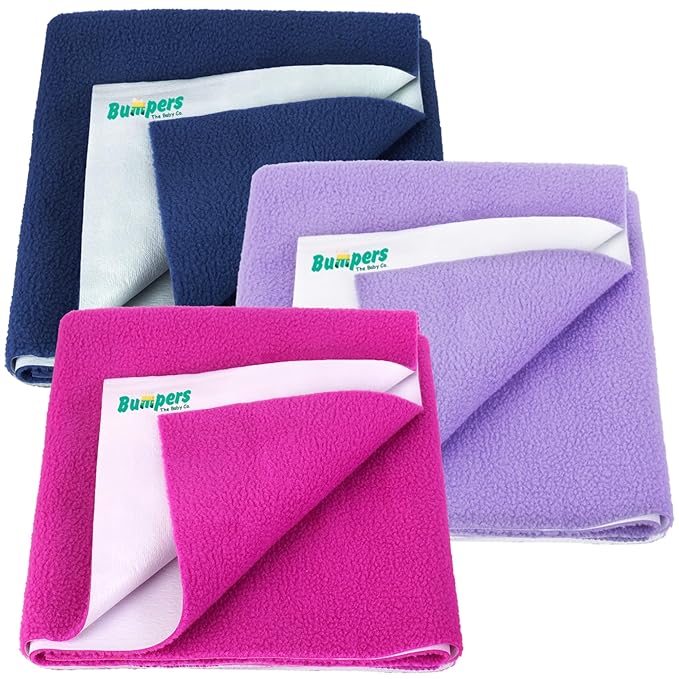 Bumpers Anti-Piling Quick Dry & Absorbent Sheet Polycotton Baby Bed Protecting Waterproof Mat (Royal Blue, Dark Blue, Grey, Small (70 x 50cm), Pack of 3)