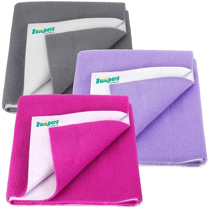Bumpers Anti-Piling Quick Dry & Absorbent Sheet Polycotton Baby Bed Protecting Waterproof Mat (Royal Blue, Dark Blue, Grey, Small (70 x 50cm), Pack of 3)