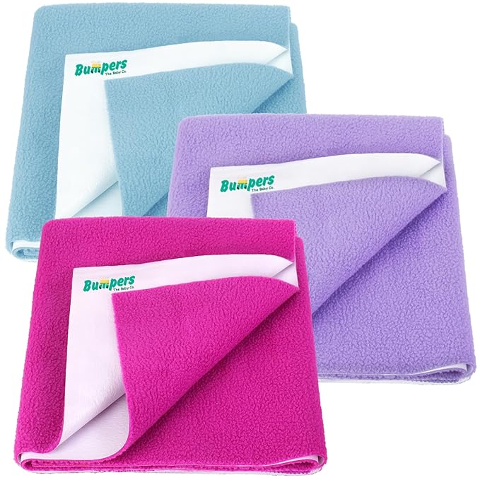 Bumpers Anti-Piling Quick Dry & Absorbent Sheet Polycotton Baby Bed Protecting Waterproof Mat (Royal Blue, Dark Blue, Grey, Small (70 x 50cm), Pack of 3)