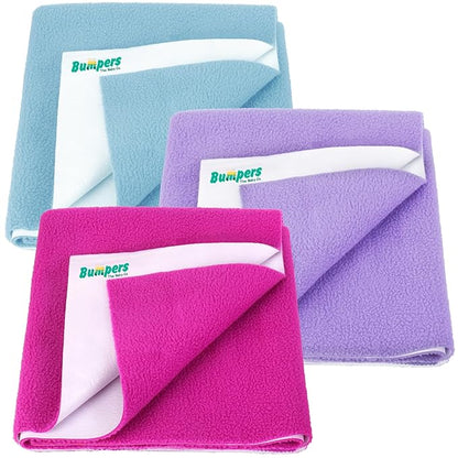 Bumpers Anti-Piling Quick Dry & Absorbent Sheet Polycotton Baby Bed Protecting Waterproof Mat (Royal Blue, Dark Blue, Grey, Small (70 x 50cm), Pack of 3)