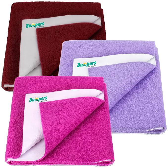 Bumpers Anti-Piling Quick Dry & Absorbent Sheet Polycotton Baby Bed Protecting Waterproof Mat (Royal Blue, Dark Blue, Grey, Small (70 x 50cm), Pack of 3)