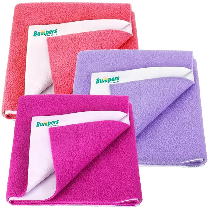 Bumpers Anti-Piling Quick Dry & Absorbent Sheet Polycotton Baby Bed Protecting Waterproof Mat (Royal Blue, Dark Blue, Grey, Small (70 x 50cm), Pack of 3)