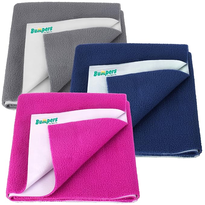 Bumpers Anti-Piling Quick Dry & Absorbent Sheet Polycotton Baby Bed Protecting Waterproof Mat (Royal Blue, Dark Blue, Grey, Small (70 x 50cm), Pack of 3)