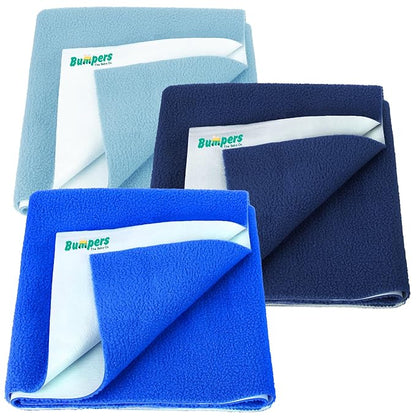 Bumpers Anti-Piling Quick Dry & Absorbent Sheet Polycotton Baby Bed Protecting Waterproof Mat (Royal Blue, Dark Blue, Grey, Small (70 x 50cm), Pack of 3)