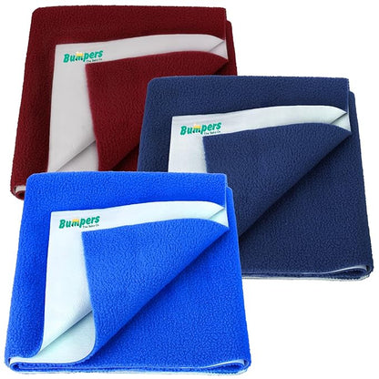 Bumpers Anti-Piling Quick Dry & Absorbent Sheet Polycotton Baby Bed Protecting Waterproof Mat (Royal Blue, Dark Blue, Grey, Small (70 x 50cm), Pack of 3)