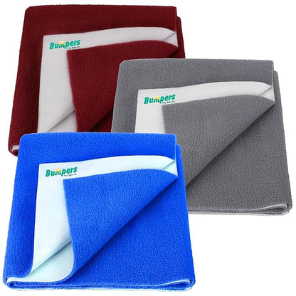 Bumpers Anti-Piling Quick Dry & Absorbent Sheet Polycotton Baby Bed Protecting Waterproof Mat (Royal Blue, Dark Blue, Grey, Small (70 x 50cm), Pack of 3)