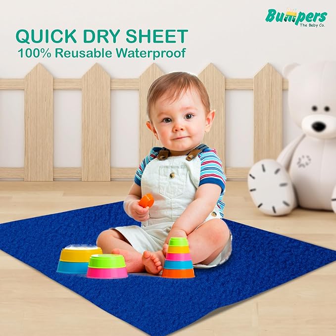 Bumpers Anti-Piling Quick Dry & Absorbent Sheet Polycotton Baby Bed Protecting Waterproof Mat (Royal Blue, Dark Blue, Grey, Small (70 x 50cm), Pack of 3)