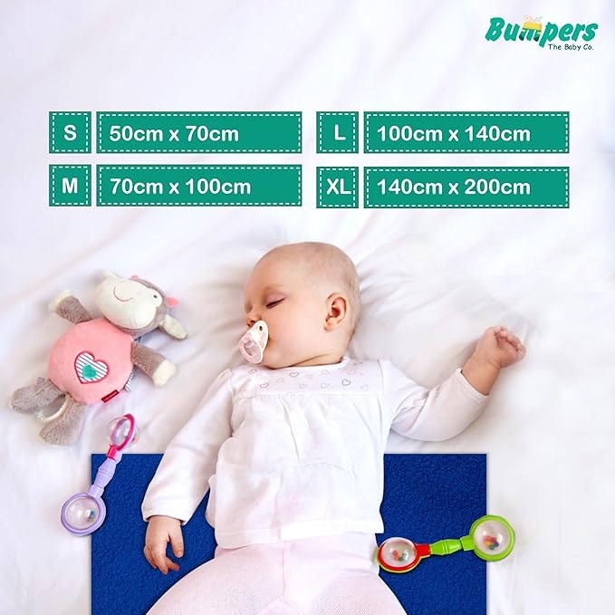 Bumpers Anti-Piling Quick Dry & Absorbent Sheet Polycotton Baby Bed Protecting Waterproof Mat (Royal Blue, Dark Blue, Grey, Small (70 x 50cm), Pack of 3)