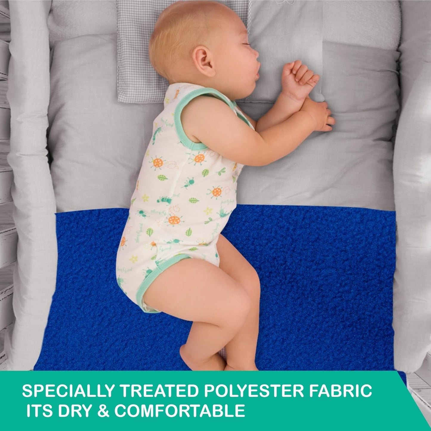 Bumpers Anti-Piling Quick Dry & Absorbent Sheet Polycotton Baby Bed Protecting Waterproof Mat (Royal Blue, Dark Blue, Grey, Small (70 x 50cm), Pack of 3)